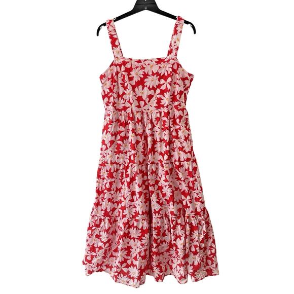 Bold Floral Print Sundress L Cotton Fit & Flare Country Summer Boho Picnic Retro - Picture 1 of 8